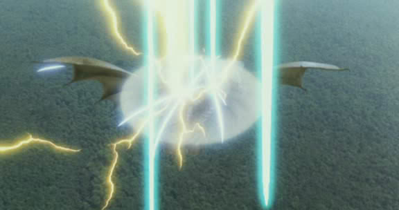 File:Grand King Ghidorah's force barrier repelling Mothra's Sparkling Rainbow Buster.jpg