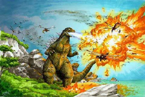 File:Behind Godzilla vs Megaguirus 2 Concept art Godzilla kills Meganula.jpg