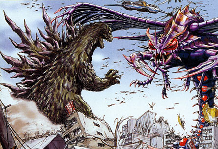 File:Concept Art - Godzilla vs. Megaguirus - Godzilla and Griffon vs. Megaguirus.png