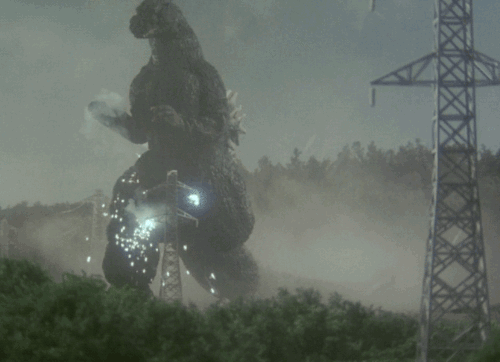 File:Godzilla (1991) Takes Out Electrical Tower.gif